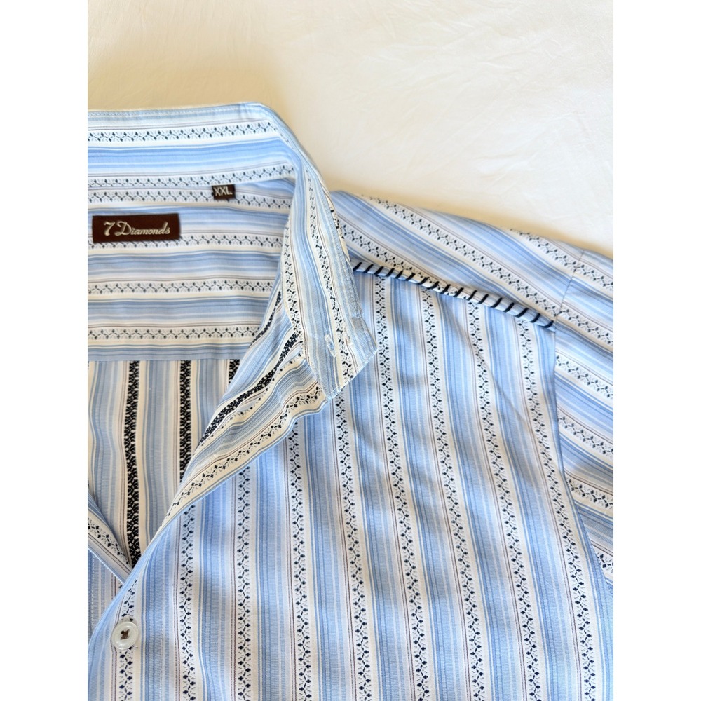 7 Diamonds Mens XXL Blue White Striped Embroidered Long Sleeve Button Down Shirt